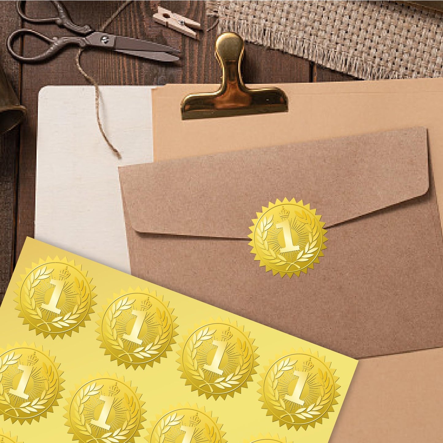 CRASPIRE 408Pcs No.1 Gold Foil Embossed Stickers 2 Inch Self Adhesive Waterproof Certificate Seals Sticker Labels Round Dot Decals for Award Envelope Graduation Diplomas Medal Decoration Arts Crafts