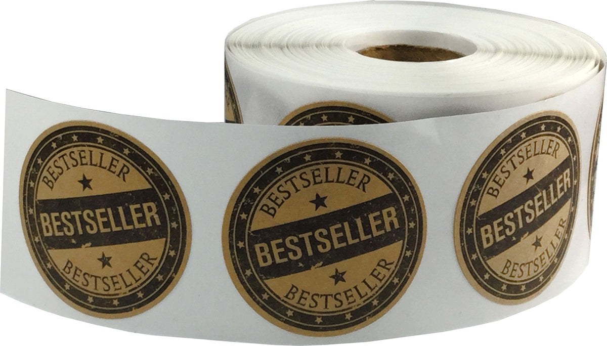 Brown kraft color-coding labels with black stickers, 1.5-inch round, 500 labels on a roll for organization and labeling.