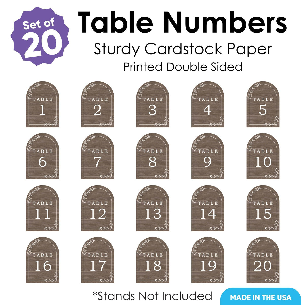 Big Dot of Happiness Rustic Wedding Table Numbers, Engagement and Anniversary Party Decor, Country Wedding Wood Centerpieces, Double-Sided 5 x 7 inches Paper Cards, Table Numbers - 1-20