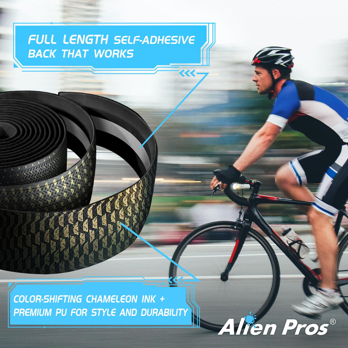 ALIEN PROS Set of 4 Gold & Purple Chameleon Bike Handlebar Tape - Elevate Your Ride with Stylish, Comfortable, and Color-Shifting PU Tape for Enhanced Grip with These Bicycle Handle bar Tape
