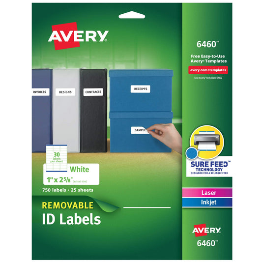Avery Removable ID Labels, Sure Feed Technology, Removable Adhesive, 1" x 2-5/8", 750 Labels (6460) LABEL