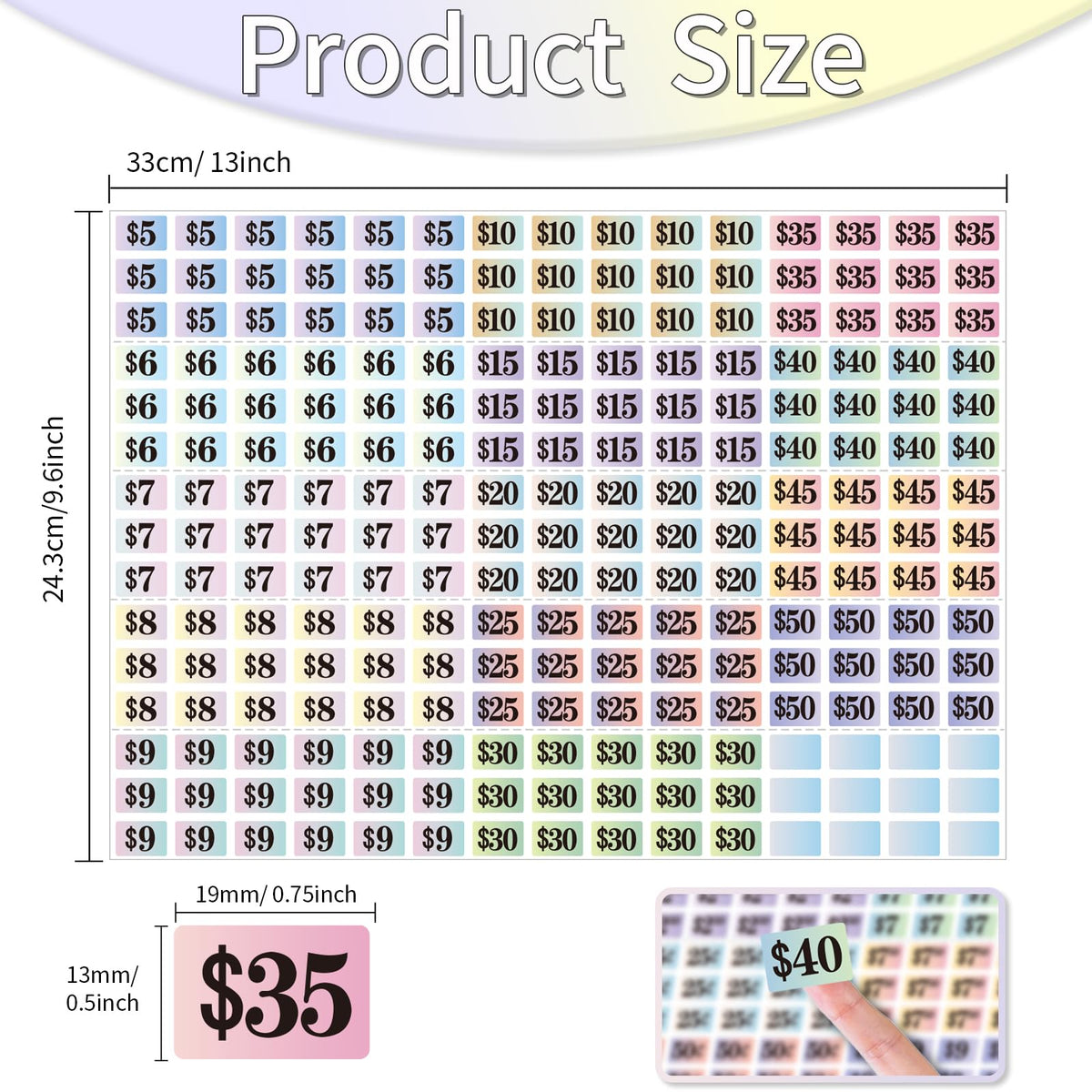 Starboling Garage Sale Stickers, 4050 Pcs 1/2" X 3/4" Yard Sale Price Labels, Rectangle Preprinted Price Labels for Flea Market Gradient Rectangle Big Price 1/2" X 3/4"