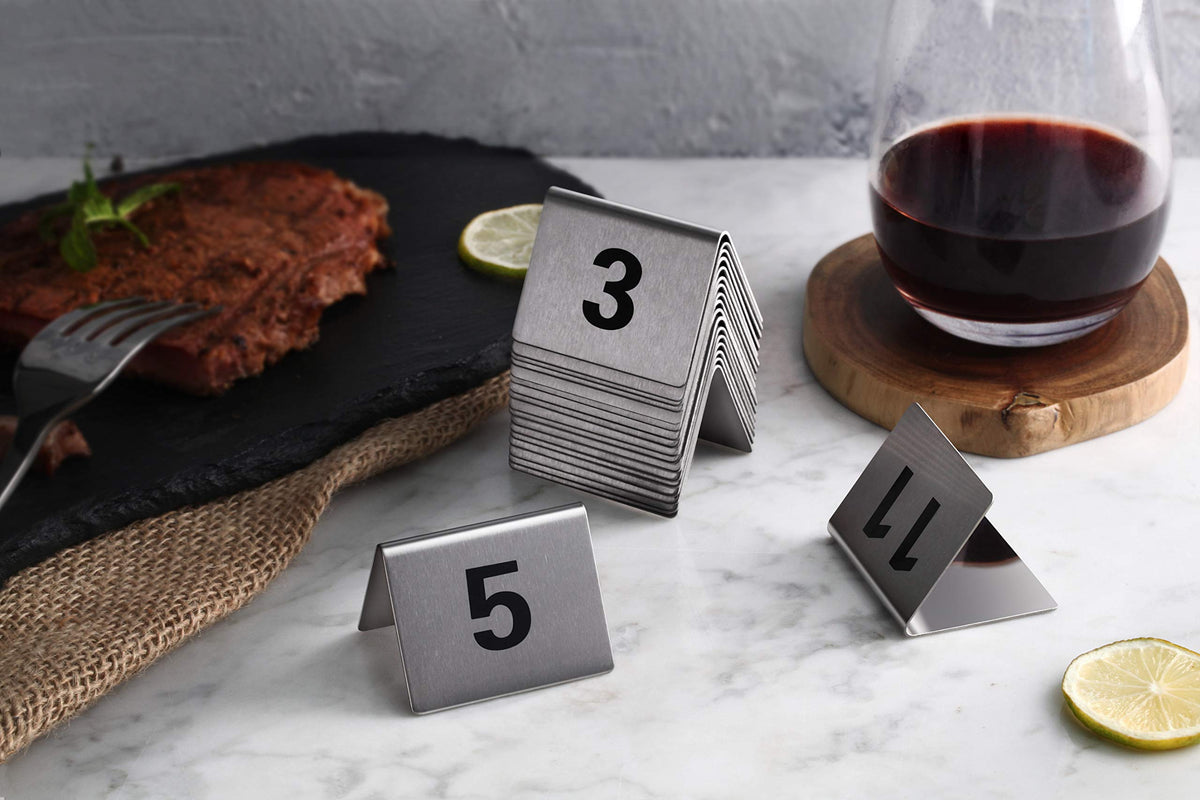New Star Foodservice 27617 Stainless Steel Tent Style Table Number Card, 1-25, 1.5" x 2" Inch