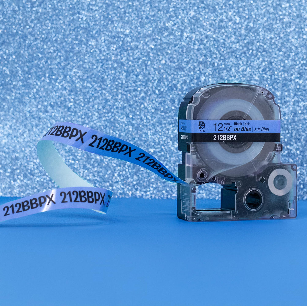 Epson LABELWORKS 212BBPX Label Tape - Black on Blue - 1/2" (12mm), 30ft 12mm
