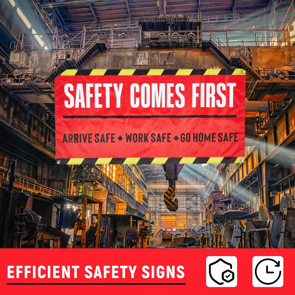 Peryiter 1 Pcs 4 x 2 ft Safety First Banner Vinyl Sign for Workplace