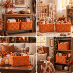 2 Pack Pumpkin Storage Baskets, 14x10'' Fall with Handles Orange-Pumpkin