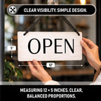 Open Closed Business Sign – Double Sided Real Ash Wood Hanging Open Sign for Storefront Door or Window - White Minimalist We Are Open Sign - 10 x 4 Inch