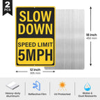 2 Pack Slow Down Speed Limit 5 MPH Signs 12 x 18 Inches Reflective Yellow