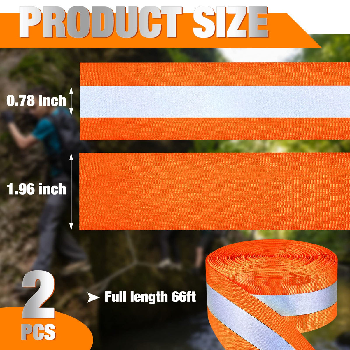 Taiyin 2 Rolls High Visibility Reflective Tape Strip 2'' x 66 ft Sew on Safety Fabric Webbing 2 cm Reflective Width Warning Florescent Safety Tape for Clothes Bags Raincoats (Orange) Orange