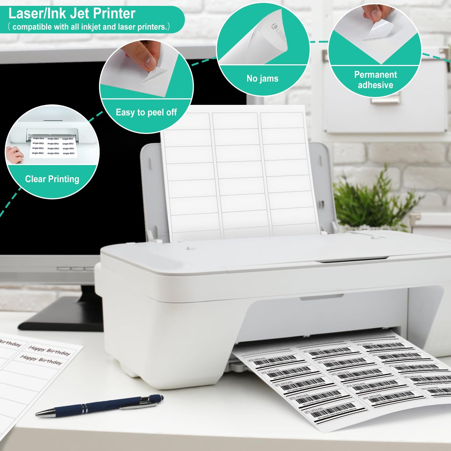 L LIKED Printable Address Labels, 1" x 2-5/8", 900 Labels, 30 per Sheet, Label Stickers for Envelopes (30 Sheets) 30 Sheets