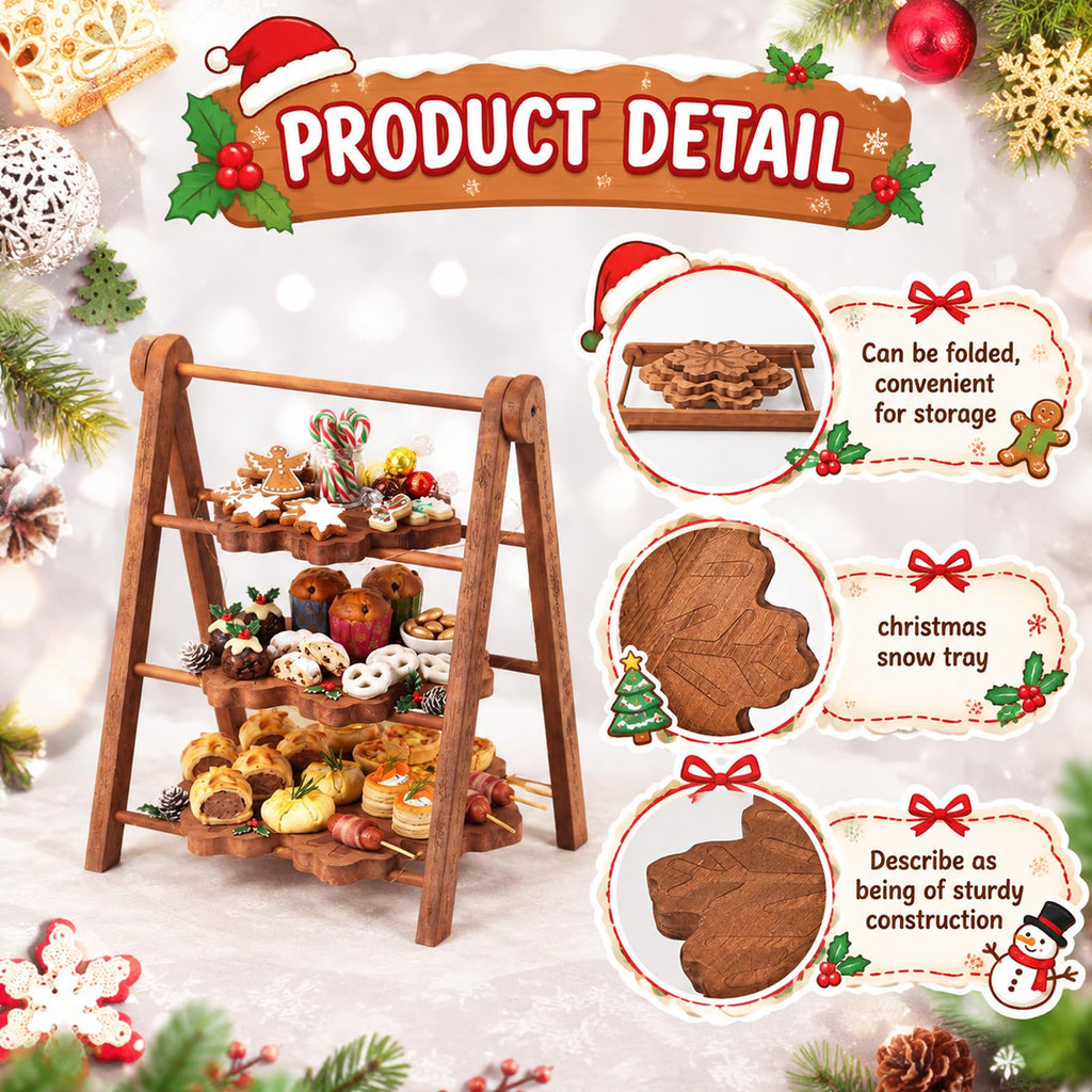 Marsui 3 Tier Christmas Snowflake Serving Tray with 16 in Collapsible Stand