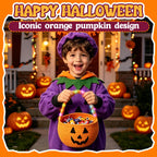2Pcs Halloween Trick or Treat Basket with LED String Lights - Orange Orange+light