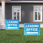 Ripeng 3 Pcs Leasing Double Sided Yard Signs with Arrow 16 x 12 Inch Yard Signs with Stakes for Outdoor Office Retail Store Restaurant Bar Hotel(Leasing Office) Leasing Office
