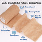24 Pack Self Adherent Cohesive Bandage Wrap, 4” x 5 Yards Stretch Non Woven Self Adhesive Tape - Skin Colour Athletic Elastic Bandage for First Aid Medical, Sports, Ankle, Wrist Sprains Brown 4 Inch