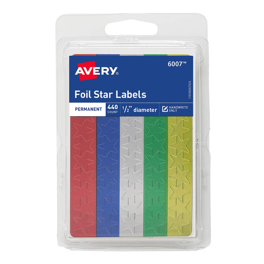 Avery Foil Star Labels, 1/2", Assorted Colors, Non-Printable, 440 Star Stickers Total (6007) 1 Pack