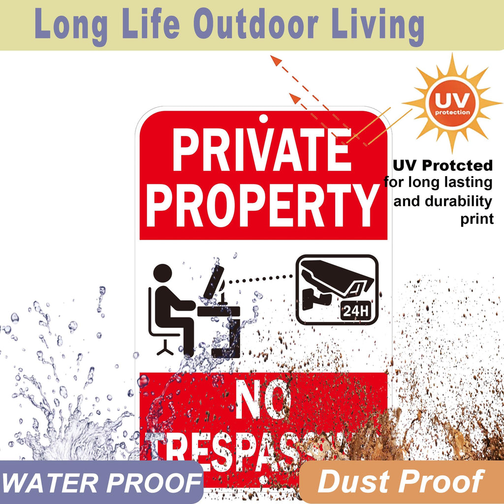 Security Signs Private Property No Trespassing Sign, Reflective Aluminum, 18 x 12 Inches, Weather Resistant, Waterproof, 2 Pack Red - 2 Pack - 12" x 18"