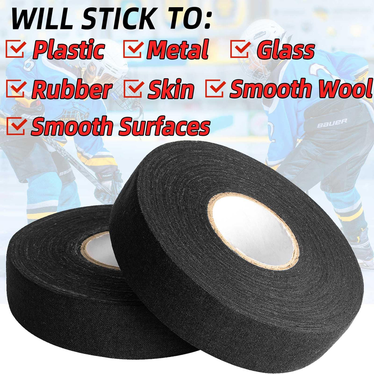 2 Rolls Hockey Tape, Multipurpose Cloth Tape Grip Tape for Lacrosse Stick, Baseball & Softball Bats, Rackets, Pullup Bars, Gardening Tools, Gym, Sports Handle White