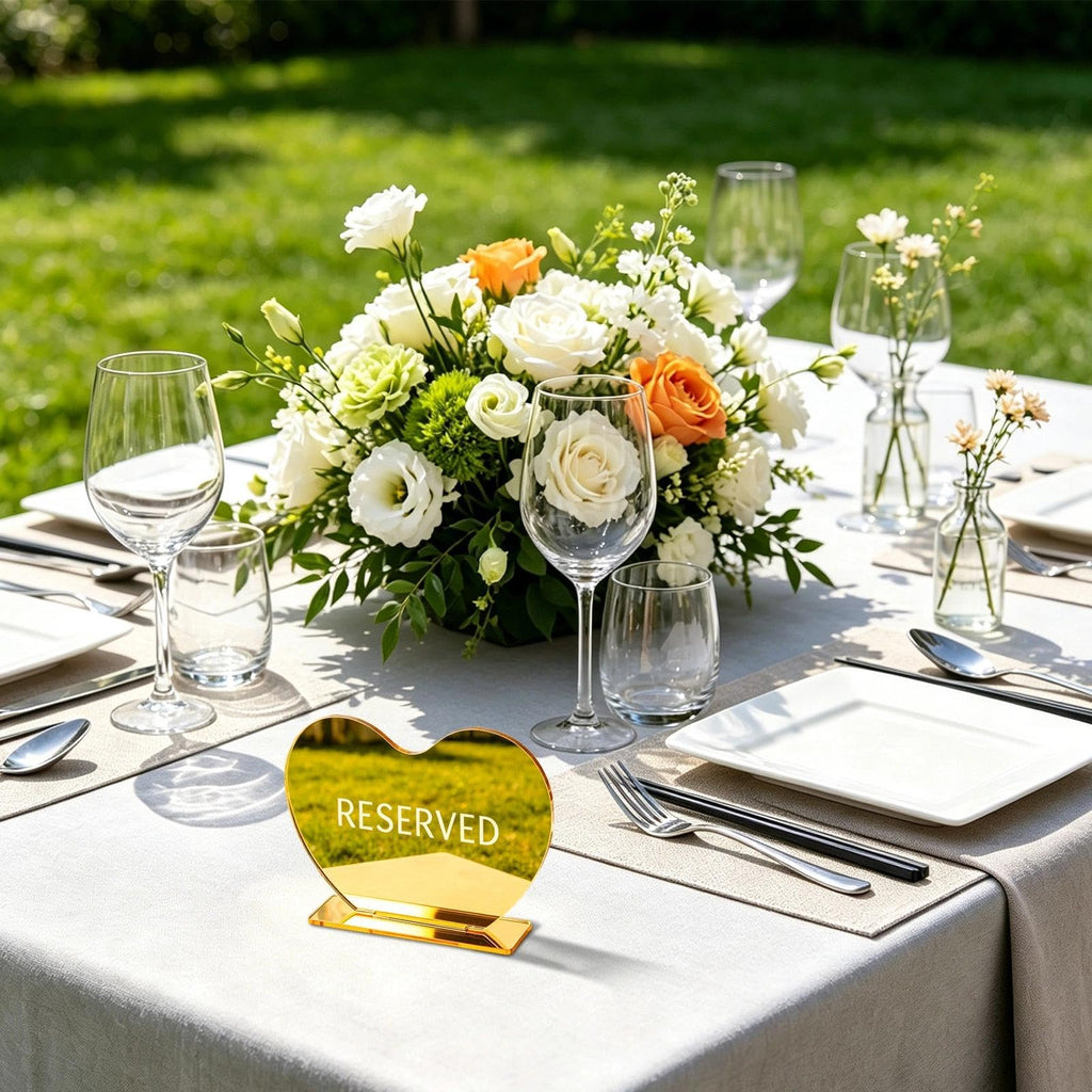 BLMHTWO 3pcs Gold Heart Reserved Table Signs for Wedding Party (3.94*5.5in)