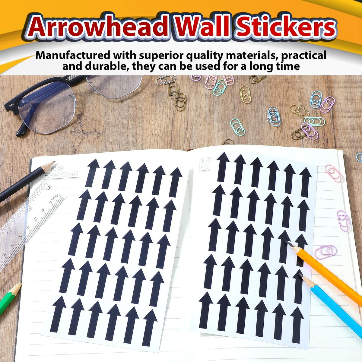 300PCS Arrow Stickers,Shimmeroo Small Arrow Stickers Coding Sign Decal for Flow Direction Inspection Defect Marking - 1.2x0.5inch,Black