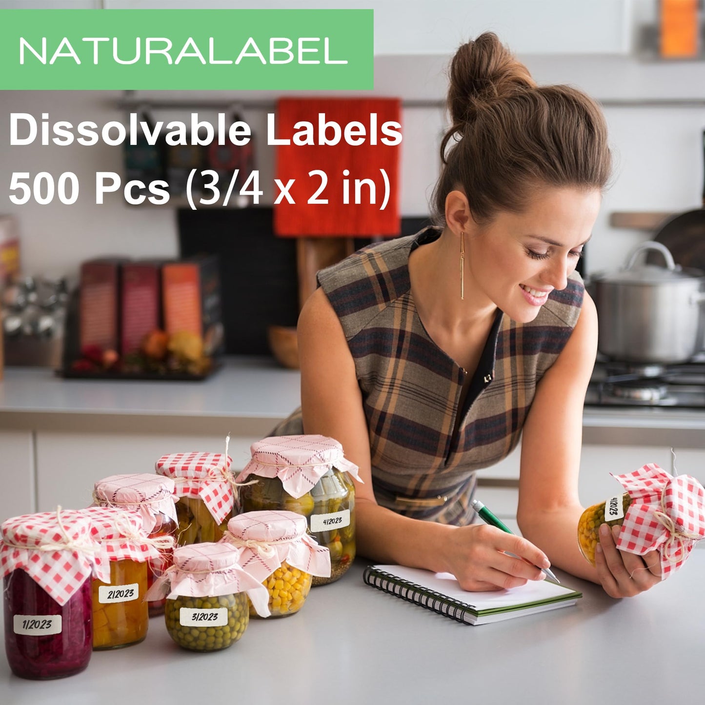NATURALABEL 500 PCS Blank Dissolvable Food Labels with Dispenser - No Residue, for Meal Prep & Food Storage Containers (3/4" x 2")