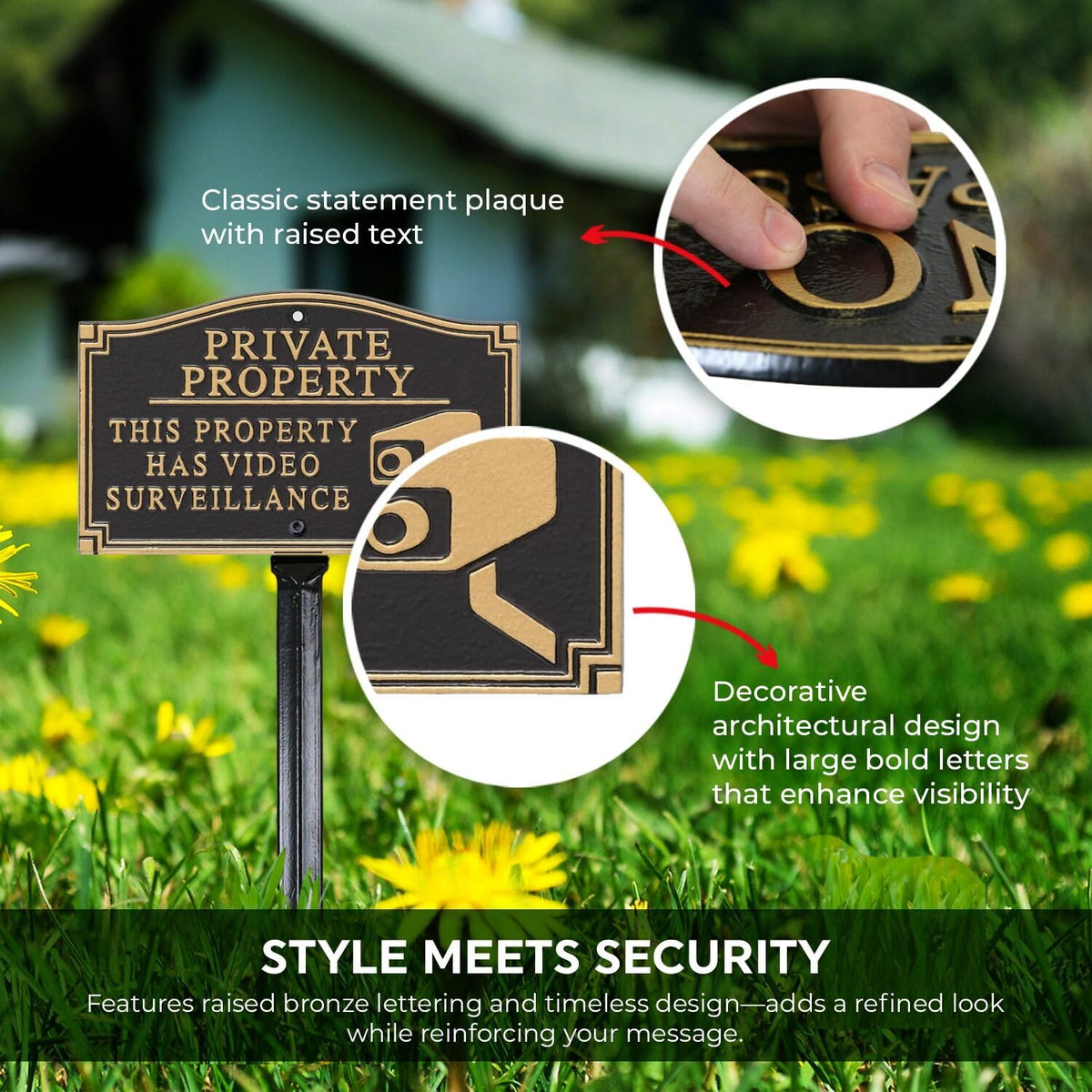 SmartSign “Private Property - This Property Has Video Surveillance” GardenBoss Statement Plaque | 5.75" x 9.5" Aluminum Plaque with 18" Black Lawn Stake, Made in USA Private Property - This Property Has Video Surveillance