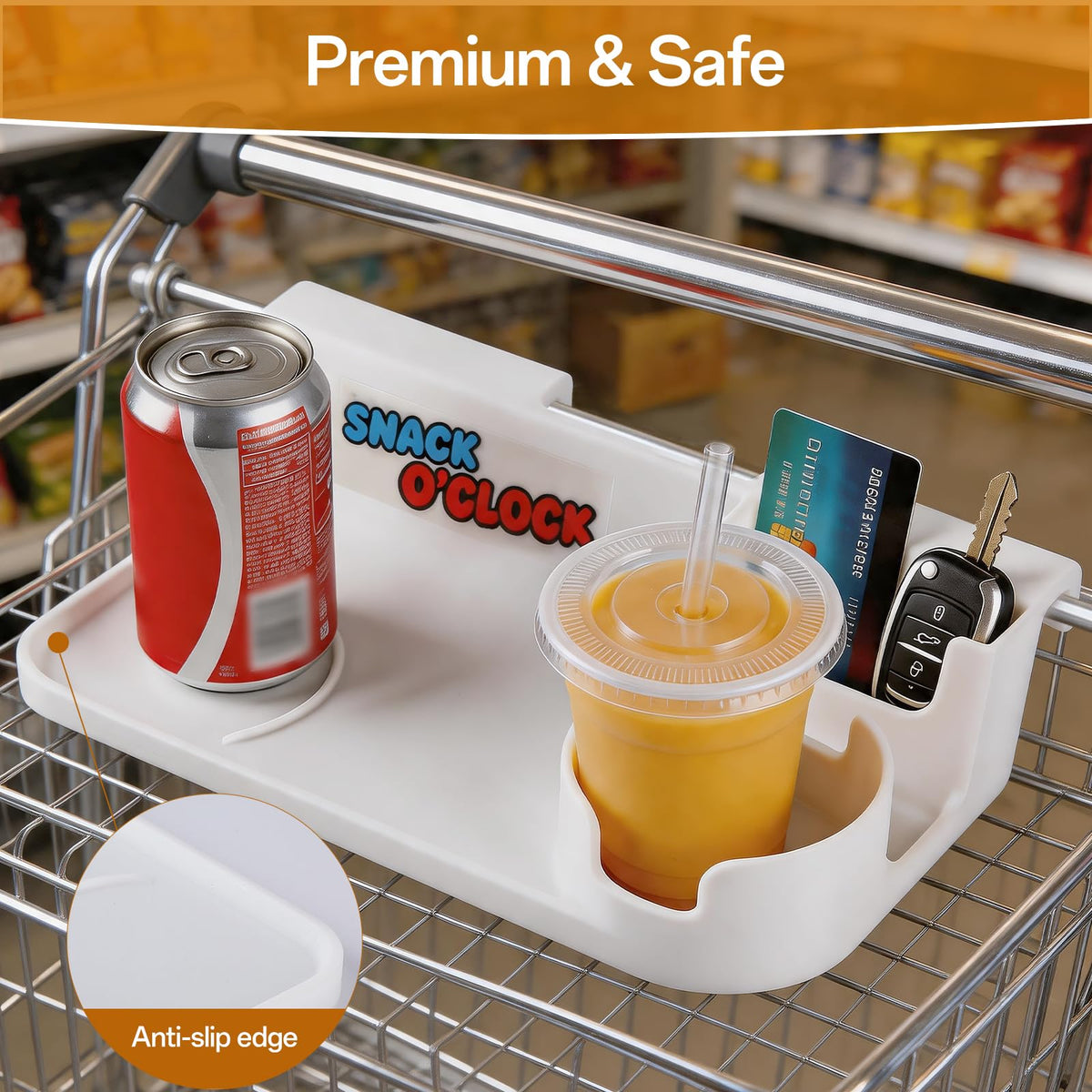 Shopping Cart Serving Tray with Dual Cup Holders & Phone Holder