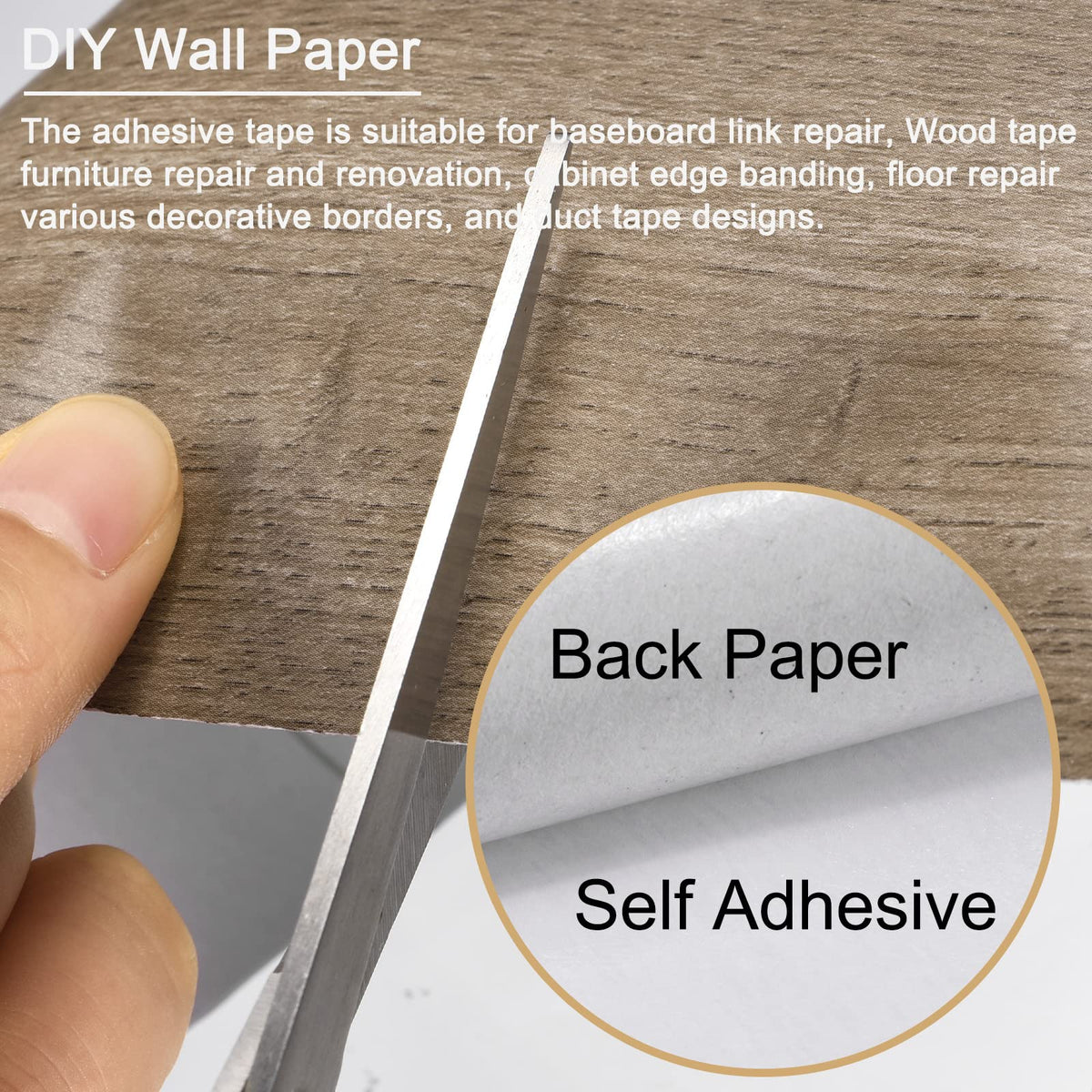 uxcell Wood Grain Tape, 4.72" x16 Ft Wall Paper Border Sticker Self-Adhesive Wood Grain Repair Patch with Scraper for Wall Corner Table Door Sofa Furniture Home Decor (Grey) 4.72"x16Ft Grey