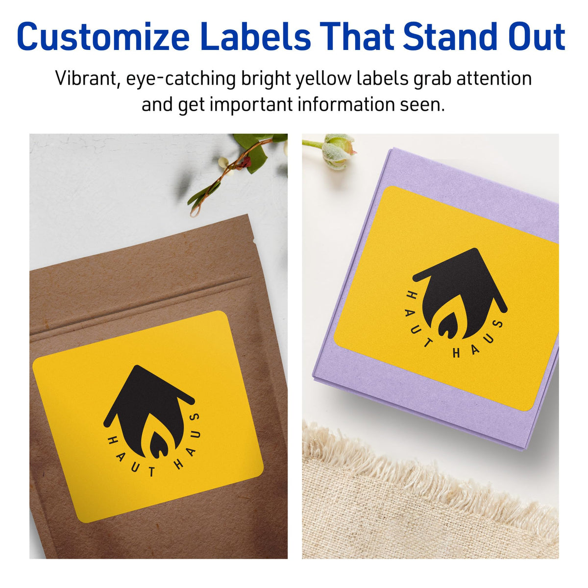 Avery Printable Rectangle Labels, Sure Feed Technology, 3" x 3-3/4", Bright Yellow Labels, Print-to-The-Edge, Laser/Inkjet Printable, 120 Total, Great for Candles and Ingredients 120 labels