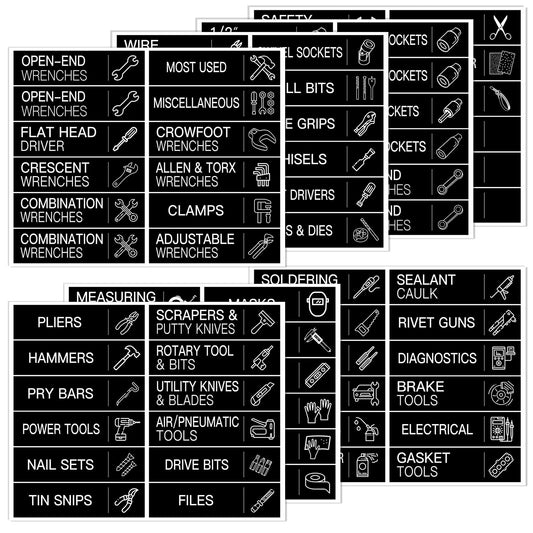 84 PCS Toolbox Organization Labels,Removable Tool Chest Label Stickers, Tool Box Accessories for Tool Box Drawers,3 x 0.79 Inches,with 6 PCS Blank Labels for DIY (Black)