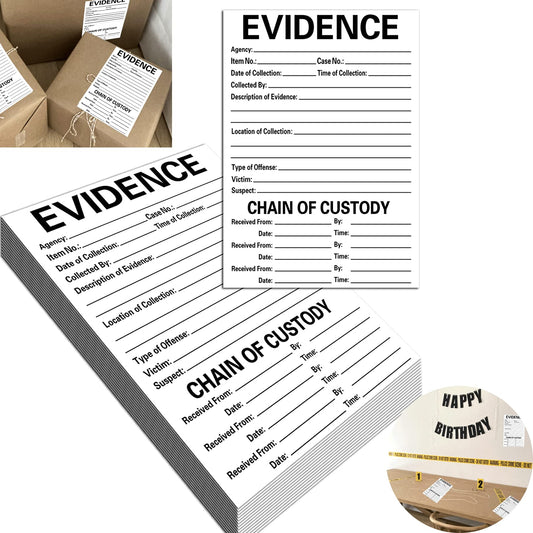 Adhesive Evidence Label 4 X 6 Inches - Stick on Evidence Stickers 100 Evidence Labels Per Pack For Forensics Class,Theme Birthday Party 4x6 inch White