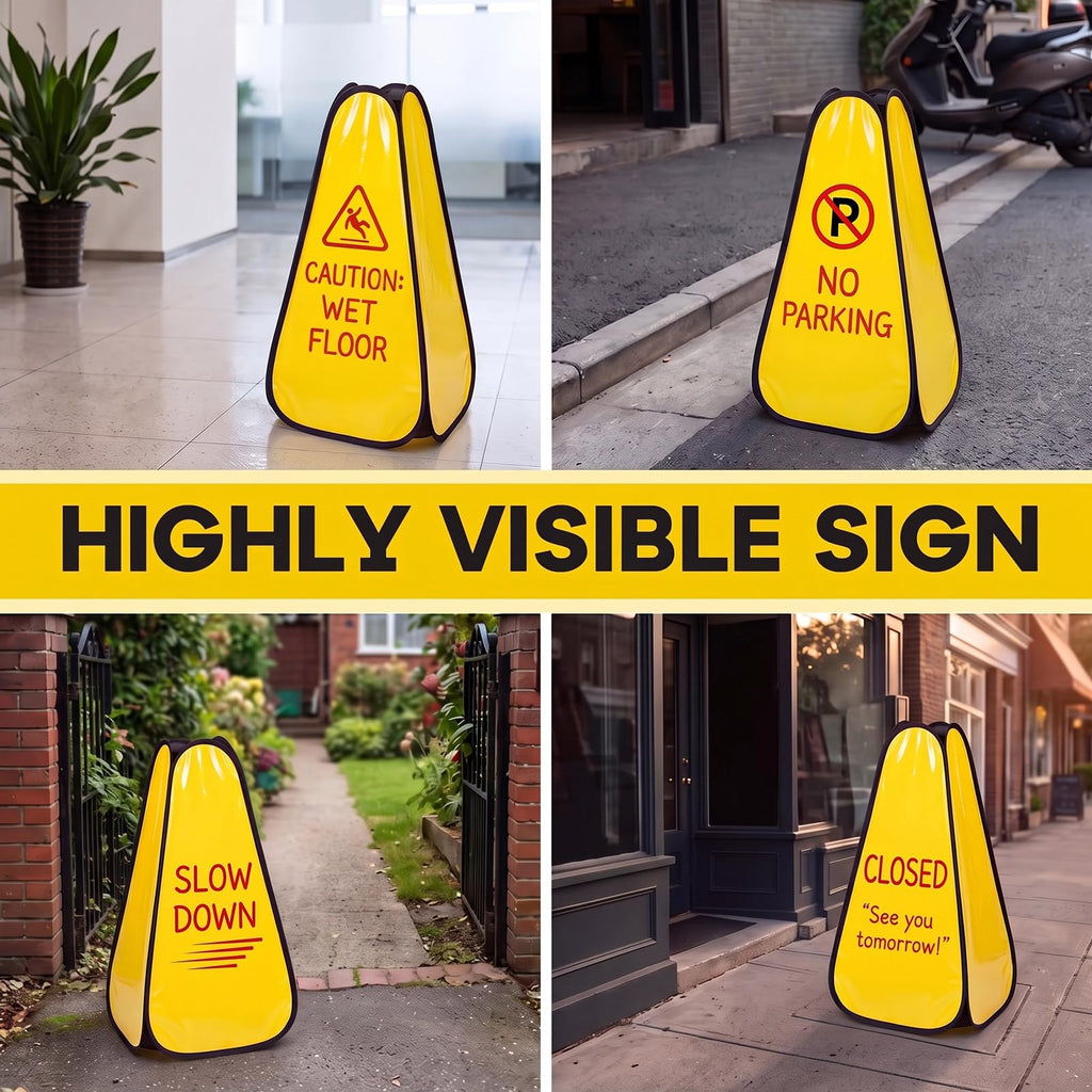 Sabary 4 Pcs 24'' Pop up Caution Wet Floor Sign Kit Dry Erase 4 Sided Blank