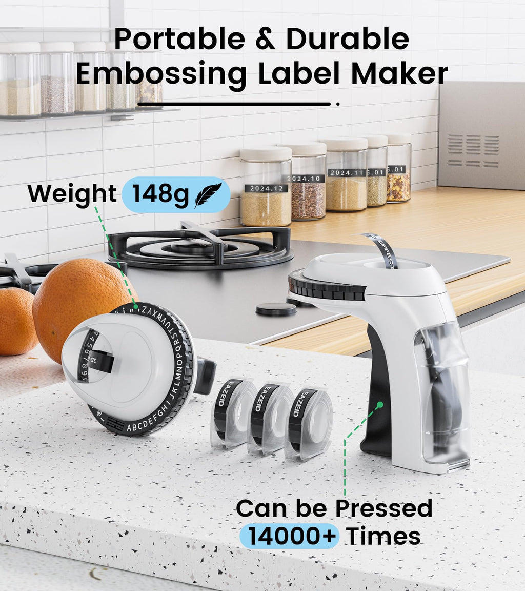 Label Maker Embossing, Embossed Vintage Label Maker with 3 Tapes White label maker