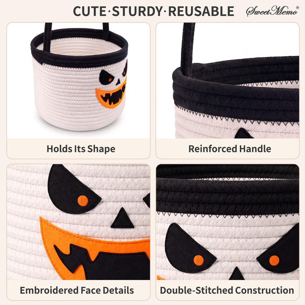 Halloween Trick or Treat Basket, White Ghost 9.4×7.5 in