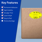 Avery Printable Oval Labels, Sure Feed Technology, 4-1/4" x 2-1/2", Neon Yellow Labels, Laser/Inkjet Printable, 120 Total, Great for Packaging and Candles 120 labels