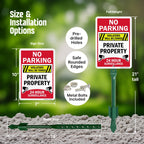 SmartSign 10 x 7 inch 'No Parking Violators Towed, Private Property, 24 Hour Surveillance' LawnPuppy Yard Sign and 18 inch Stake Kit, 40 mil Laminated Rustproof Aluminum, Set of 1 7" x 10" Aluminum Sign with 18" Stake