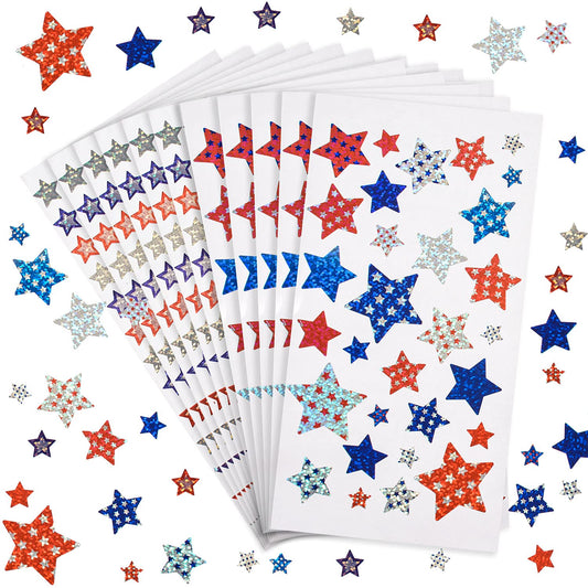 1220 Pieces Patriotic Sticker 4th of July Stars Metallic Red, White & Blue Stars Sticker Patriotic Label Star-Shaped Sticker for 4th of July Independence Day Decor 1220