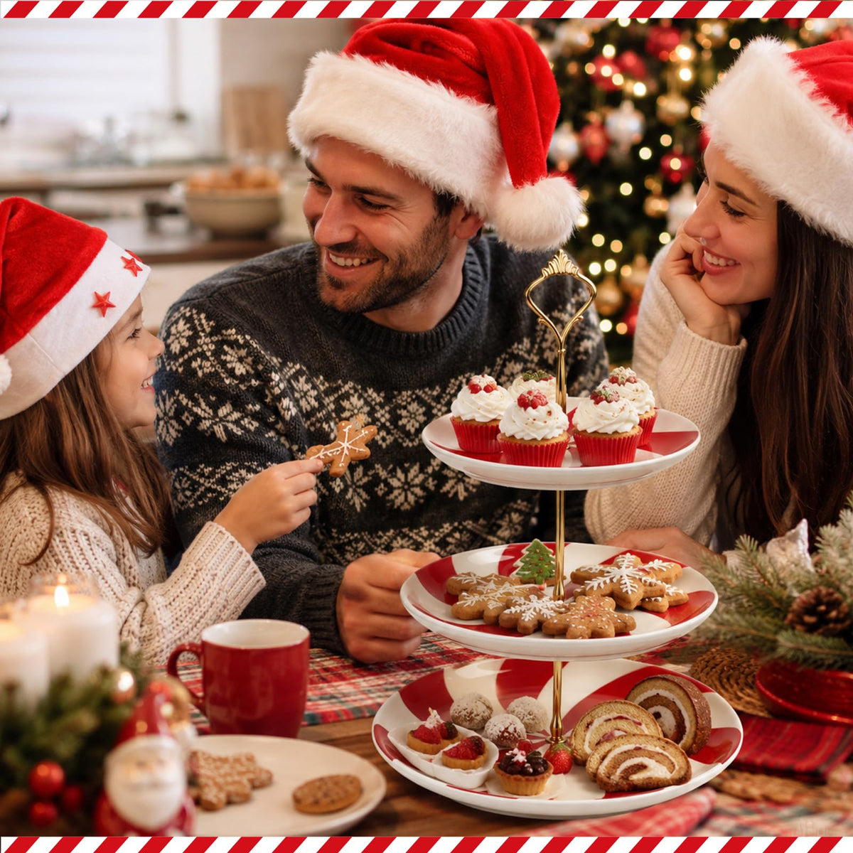 3 Tiers Christmas Peppermint Ceramic Cake Stand Dessert Tray