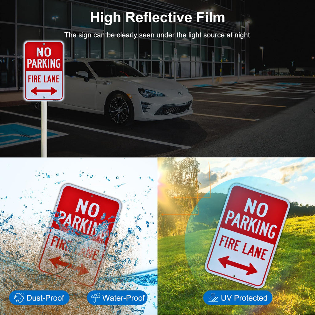 Fire Lane No Parking With Arrow Signs 2 Pack 18x12 Inch Reflective Aluminu