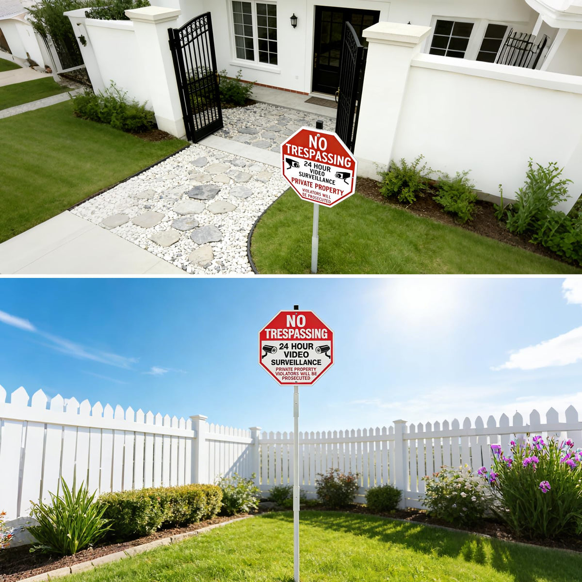Large No Trespassing Signs Private Property with Stake for Outside 3 Pack
