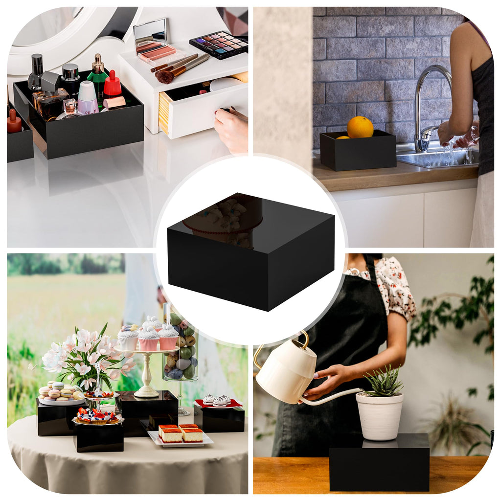 Acrylic Dessert Stand,Buffet Risers, Food Risers, Multi-Purpose Cake Stand for Parties, Weddings, Birthdays, Catering, Jewelry, and Collectibles Acrylic Cube Boxes Display(Black, 6"x7"x8") Black 6''x7''x8''