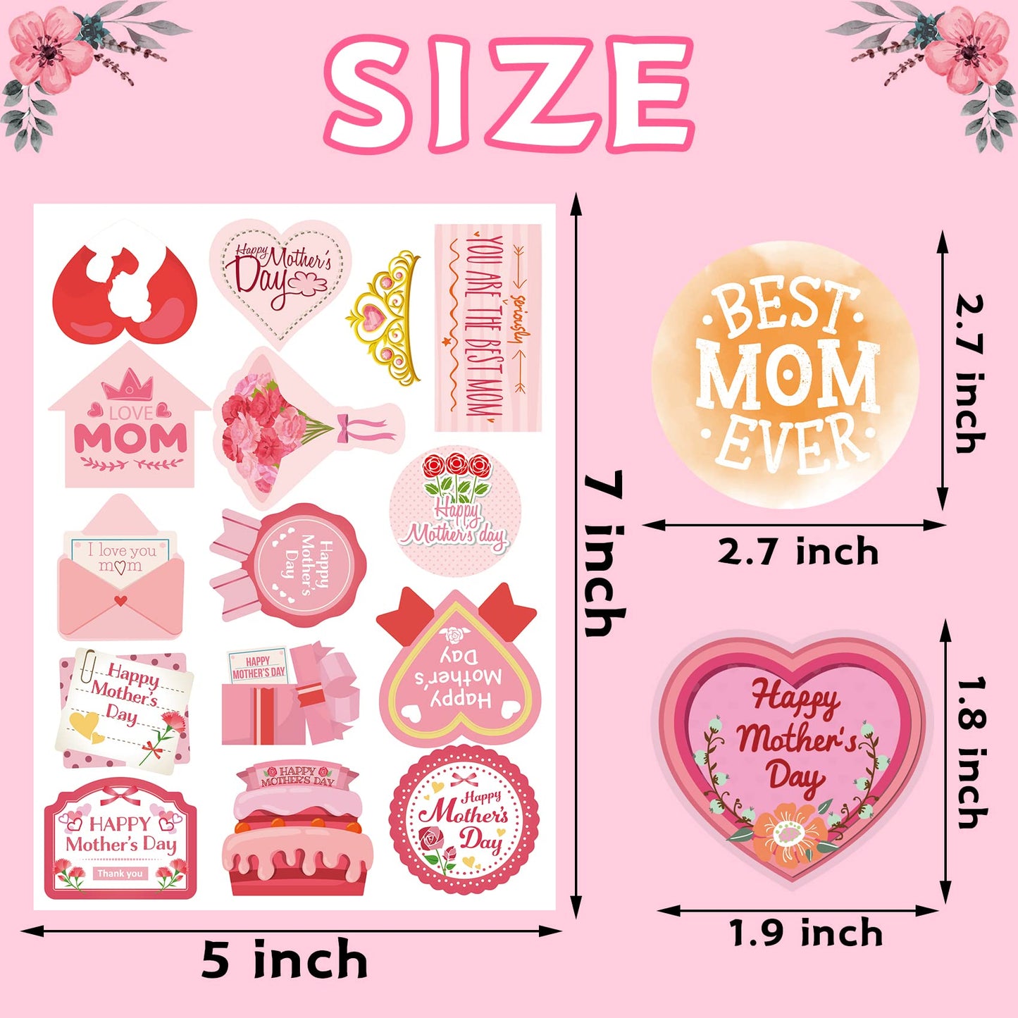 Funnlot Mothers Day Stickers Happy Mothers Day Stickers 348PCS Mothers Day Sticker for Kids Mothers Day Labels for Envelope Card Decorations Boxes Party Favor