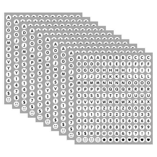 1680 Pieces 0.5 Inch Circle-Backed Letter Stickers, 10 Sheets Alphabet and Number Stickers with Cute Designs, Vinyl Stickers for DIY Cards, Item Labeling, Bullet Journaling, Scrapbooking - White