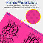 Avery Printable Rectangle Labels, Sure Feed Technology, 4-3/4" x 3-3/4", Neon Magenta Labels, Print-to-The-Edge, Laser/Inkjet Printable, 80 Total, Great for Shipping and Packaging 80 labels