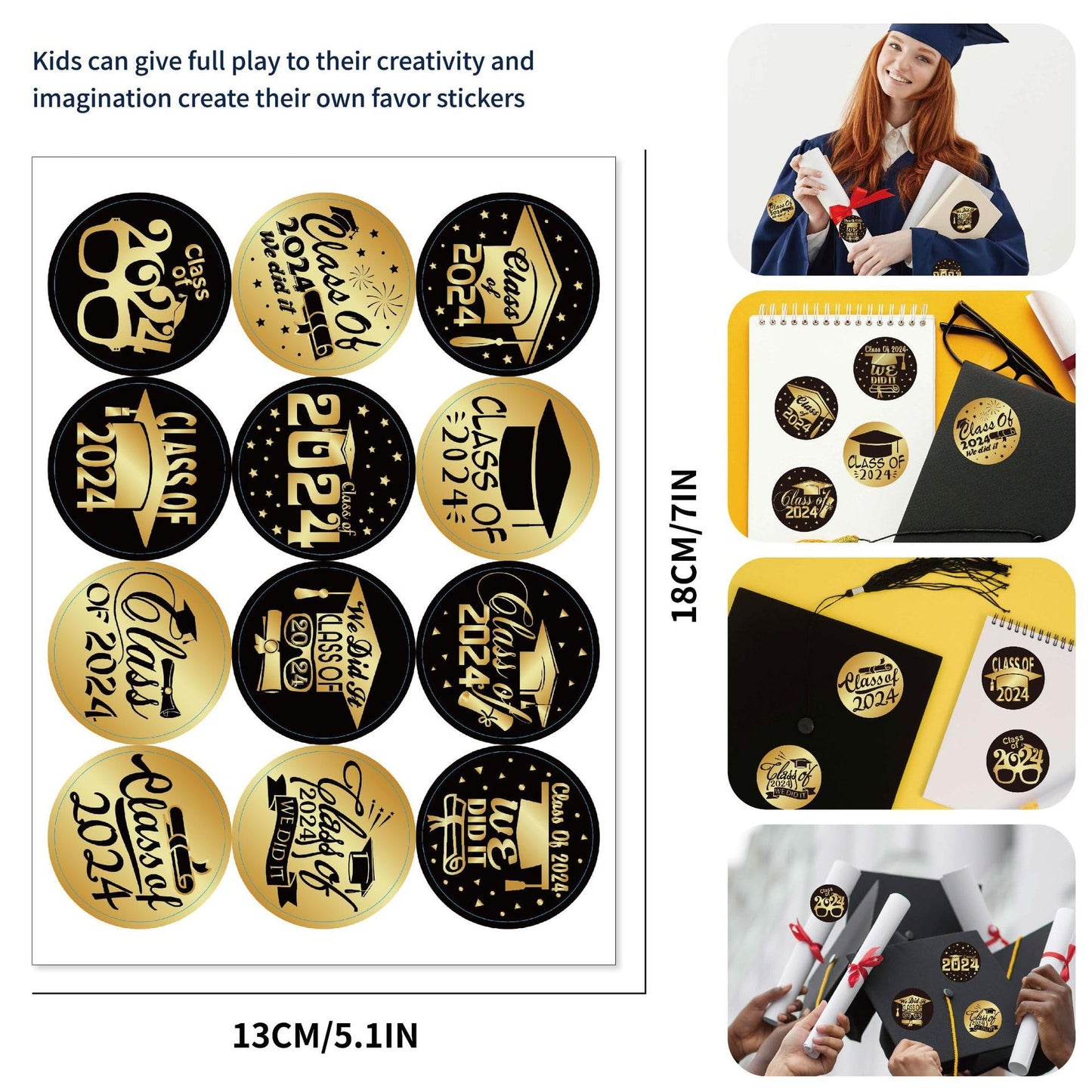 Graduation Stickers Labels, 240 Pcs, 1.5 Inches, 20 Sheets, 12 Patterns, for Envelopes, Gifts, Party Favors, Decorations