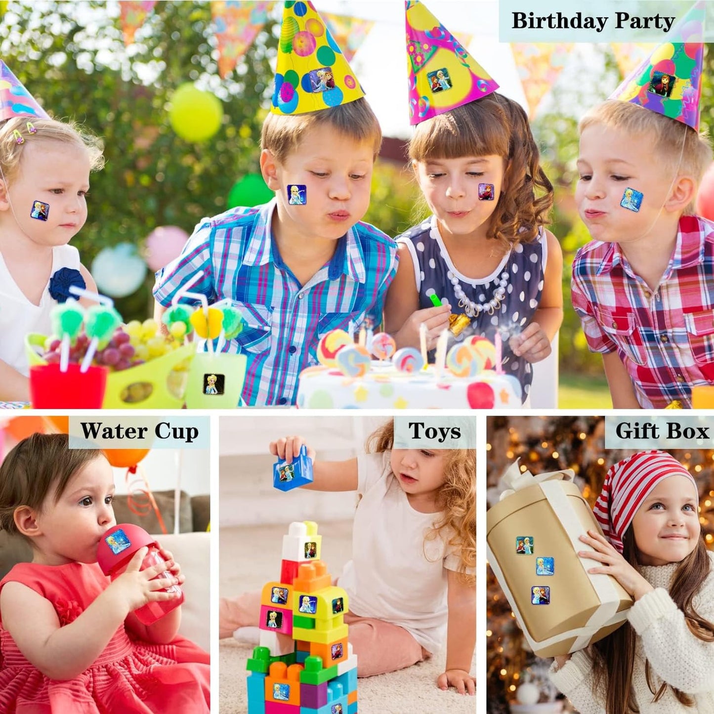 600 Pcs Roll Kids Character Stickers, 3 Pack in 30 Designs, 1-1/2 Inch Self Adhesive Cartoon Princess Stickers for Kids & Teacher