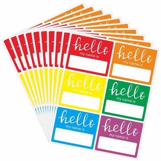 60 Pcs Hello My Name is Stickers Bright Colorful Trendy Name Badge Tag Labels for Office, Meeting,Party and Mailing 3 × 2-1/2 Inch - 6 Color Per Sheet,10 Sheets（Style D） Style D 60 Stickers