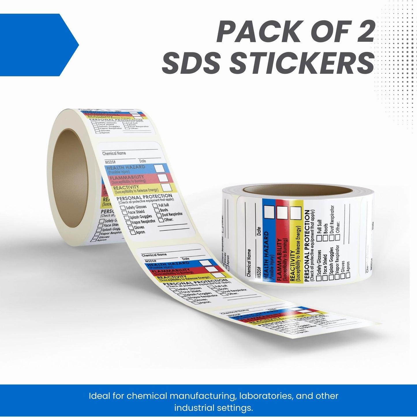 SDS Stickers 500 Stickers - 2 Rolls of 250, 1.5" x 2.5", Right To Know- Chemical Identifying and Marking Sticker Decals
