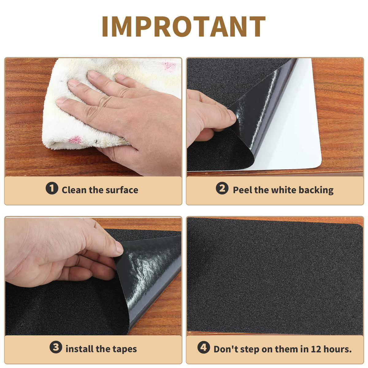 3 Pack Black Anti-Slip Strips 6 Inch x 24 Inch Non Slip Stair Treads Outdoor Tape for Staircase, Skateboard, Deck (Durable & Waterproof) 3
