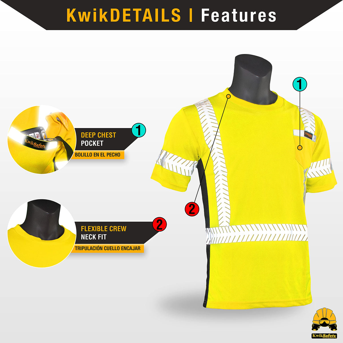 KwikSafety - Charlotte, NC - Renaissance Man Short Sleeve Safety Shirt [Reflective Fishbone Tape] Class 2 ANSI OSHA Medium Fishbone Tape | Yellow
