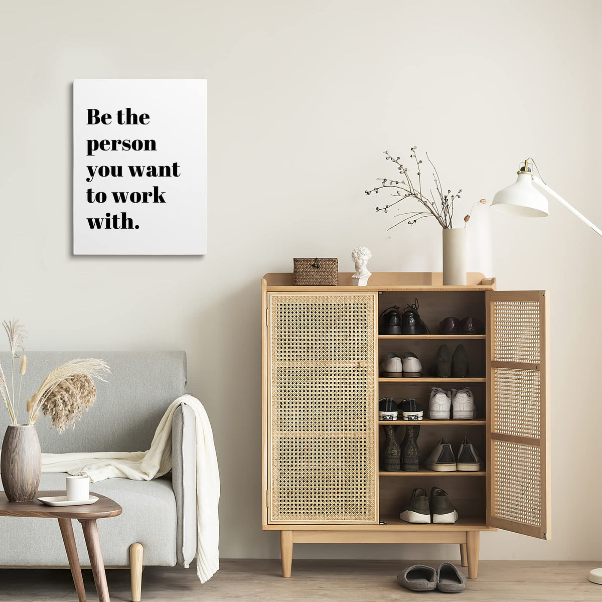XWELLDAN Be The Person You Want to Work With Inspirational Quote Wall Art Canvas Prints,Team Work Motivational Quotes Wall Art Decor for Home Office Workplace, 11 x 14 Inch, Framed White 14"L x 11"W